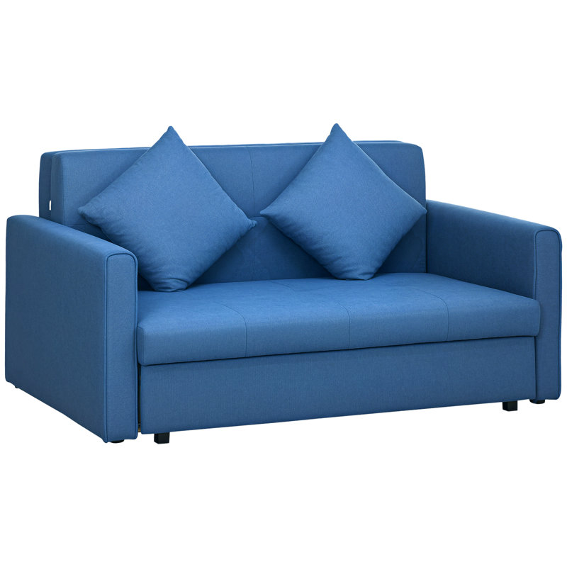 Mikiyas 2 Seater Polyester Sofa Bed, Blue Cotton Blend