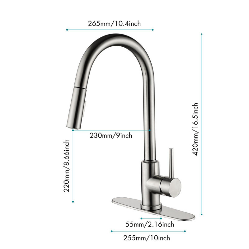 Robinet de cuisine avec douchette extractible, Nickel brossé