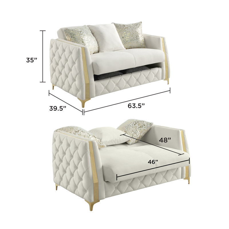 Keivin 72'' Upholstered Sleeper Loveseat, Off White