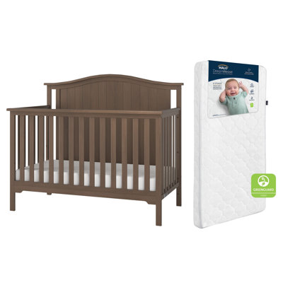 Ensemble de lit de bébé convertible 4-en-1 à dessus arqué en hêtre poussiéreux Child Craft avec matelas HALO DreamWeave