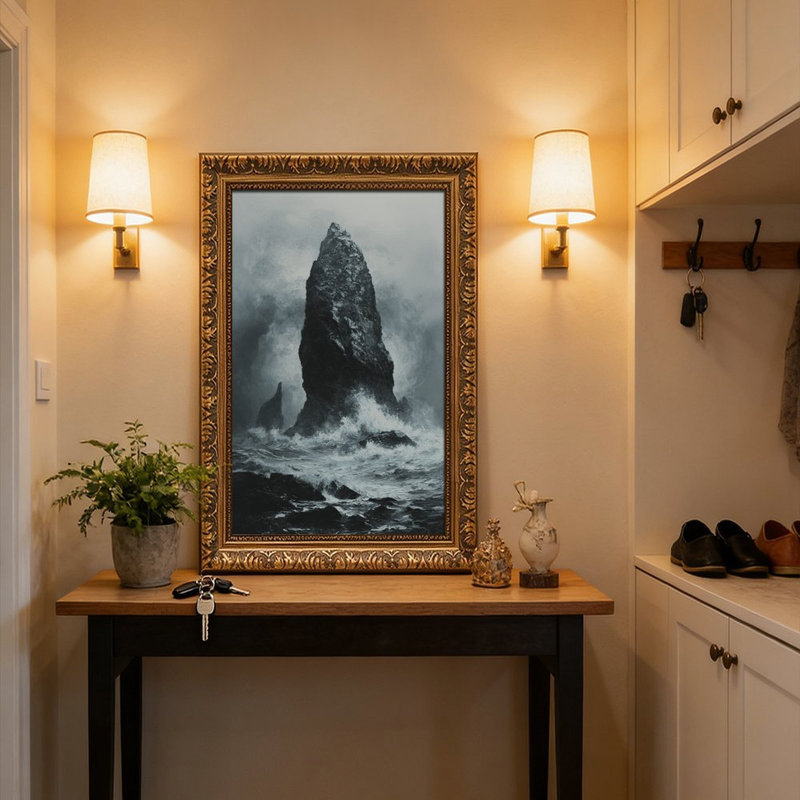 «Dramatic Ocean Rock Formation Art Print», cadre mural rétro - cadre décoratif doré pour art., 16"L x 24"W