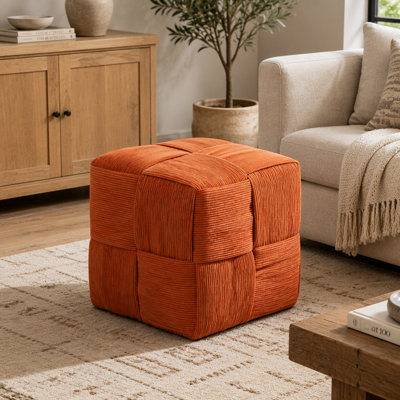 Repose-pieds ottoman en velours côtelé doux et confortable, forme carrée pour une utilisation polyvalente dans les salons et les chambres (brun)