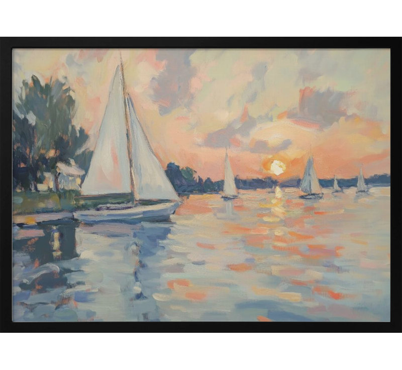 Art mural texturé encadré "Voiliers de mer", H 10 po x l 14 po, Cadre noir