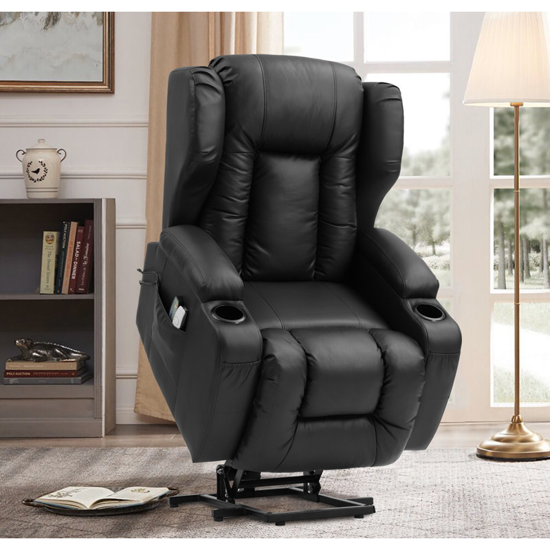 Fauteuil de massage chauffant en similicuir, Similicuir noir