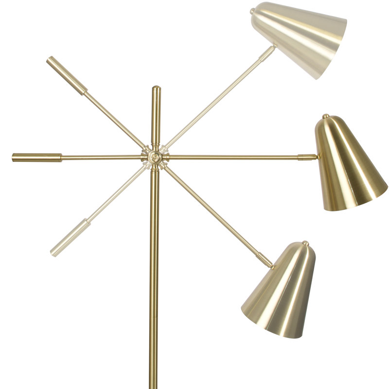 Lampe sur pied OttLite Archer - Design moderne Mid-Century, finition laiton satiné, DEL, abat-jour réglable