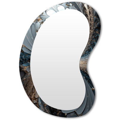 Aslef Mystical Universe In Mysterious Blue And Gold IV - Fractals Irregular Shape Decorative Mirror, Modern Asymmetrical Wall Mirror, Printed Metal Art