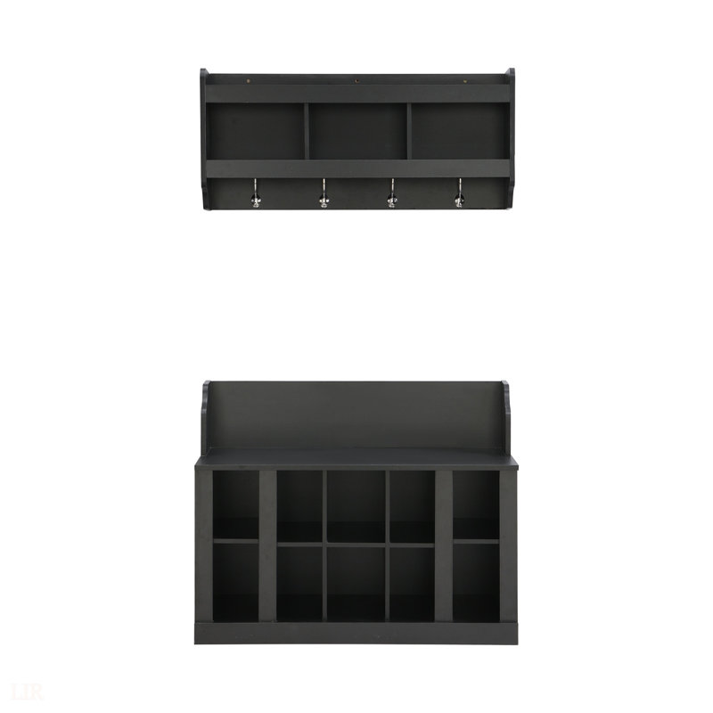 Elegant Hall Tree With Shoe Storage Bench, Wall-Mounted Coat Rack, And 4 Hooks For Entryway Organization, Black