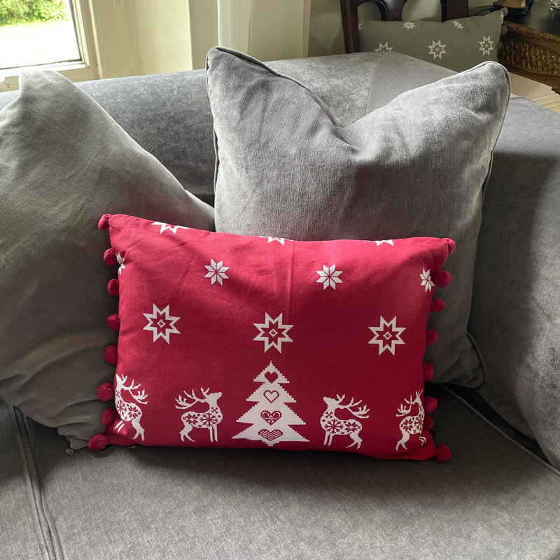 Fern Geometric Rectangular Throw Cushion, Red