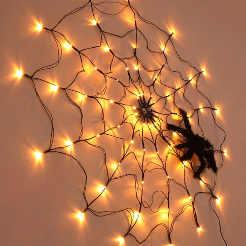Electric Lighted Spider Web And Spider