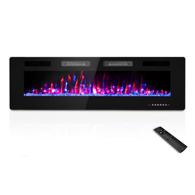 60" Recessed and Wall Mounted Electric Fireplace - Ultra-Thin 1500W Heater with 12-Color Flame Effect
