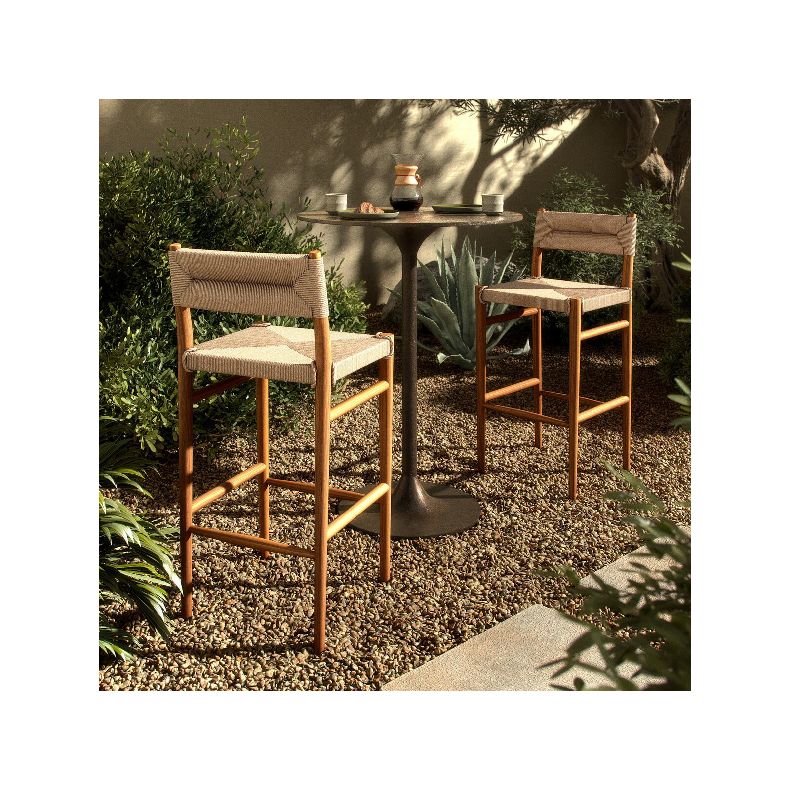 Teak Outdoor Bar Stool, 30", Natural Teak, Light Brown