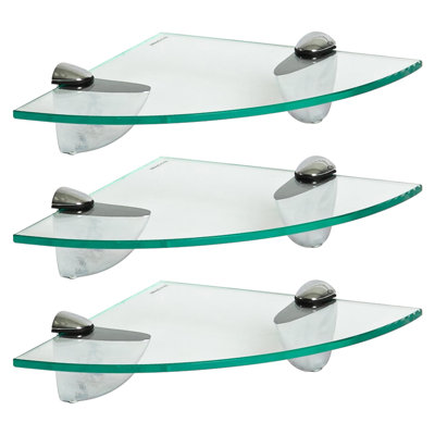 Harbour Housewares - Floating Glass Corner Shelves with Silver Brackets 