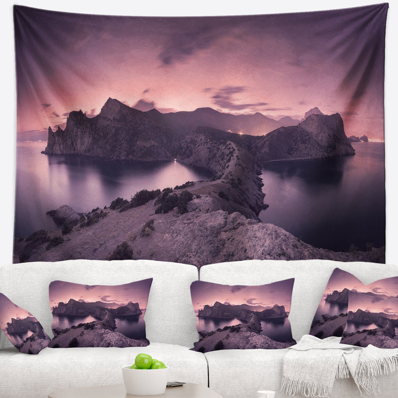 Purple night sky at mountains tapestry Landscape, H 50 po x l 60 po
