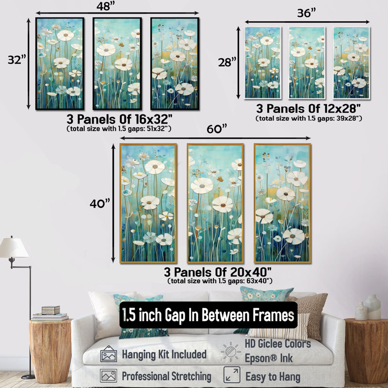 «Refreshing Flower Lagoon», ensemble d'art sur toile, H 40 po x l 60 po x P 1 po, Cadre flottant blanc
