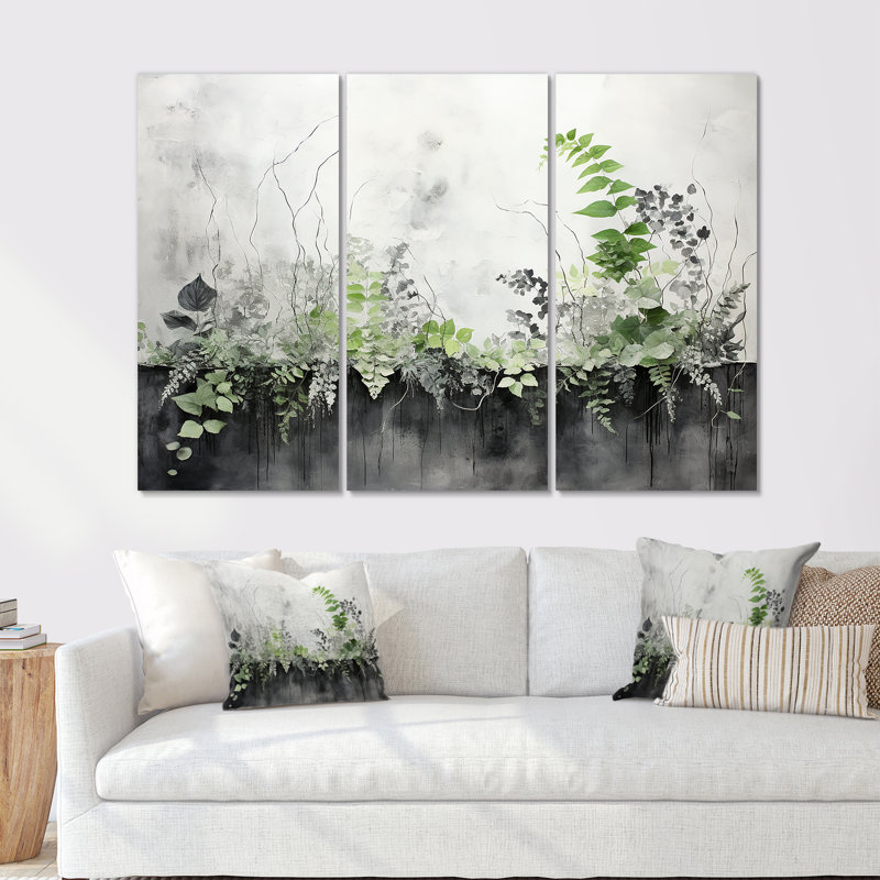«Green Minimalisme Botanical Serenity - Plants», ensemble d'art sur toile, Toile tendue, H 40 po x l 60 po x P 1 po