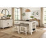 Ashwick 60" Farmhouse Counter Height Dining Set— 1 Table & 4 Stools · Built-in Shelving