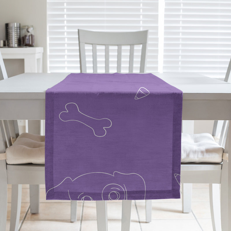 Festive Hol Halloween Dogs Table Runner, 72" L x 16" W, Purple, Cotton blend