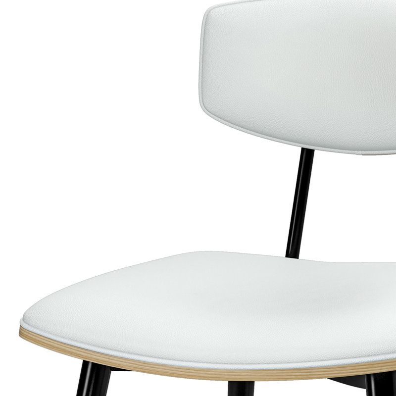 Mavis Vegan Faux Leather Upholstered Dining Chair with Curved Backrest and Tapered Iron Legs, White