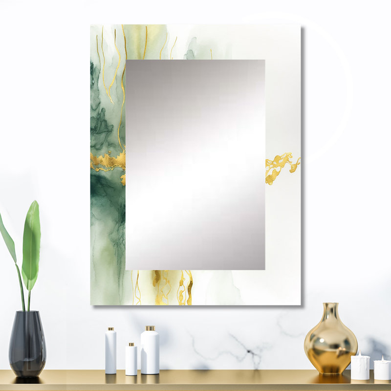 Awakenings In Spanish Moss VI - Liquid Ink Unique Wall Mirror, Green Mirror, Printed Metal Art, 32" x 24"