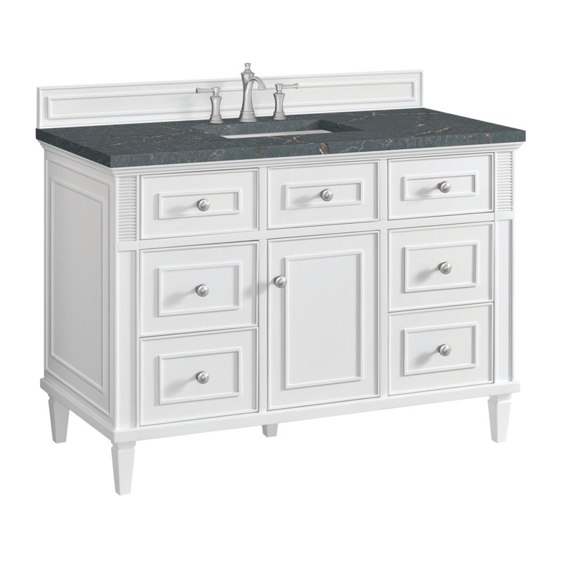 Lorelai 48'' Single Bathroom Vanity with Top, Parisien Bleu Quartz, Bright White, 8" Widespread