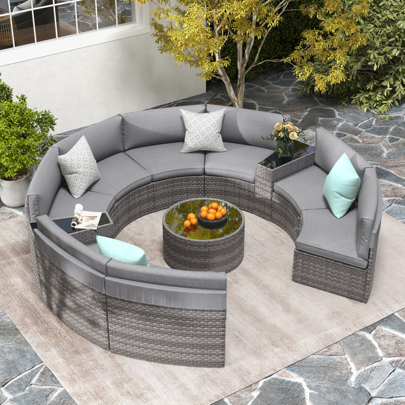 Ensemble de conversation 11 pièces pour 8 personnes avec coussins et coussin décoratif, Cadre gris / coussin gris
