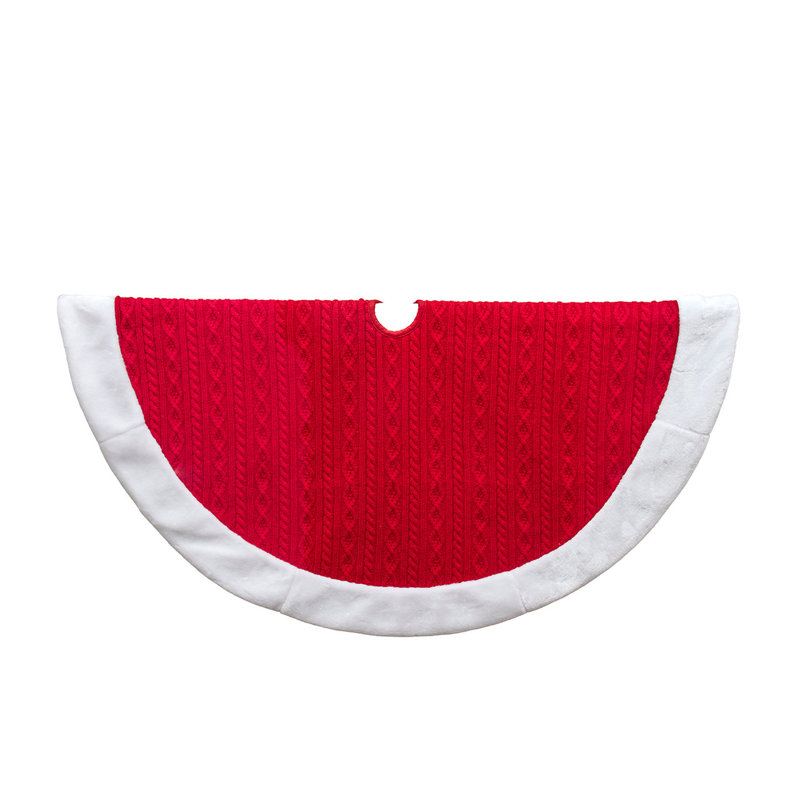 Jupe de sapin Kurt Adler 48 po en tricot torsadé rouge avec bordure en fausse fourrure blanche