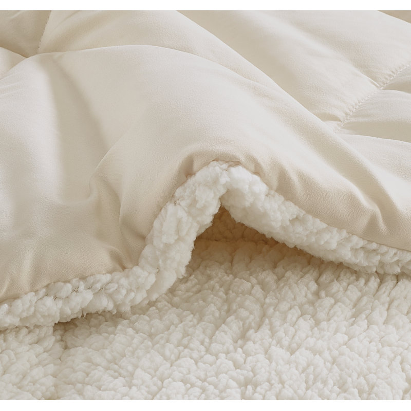 Sherpa Microfiber Reversible Modern 3 Piece Comforter Set, King Comforter + 2 King Shams, Ivory