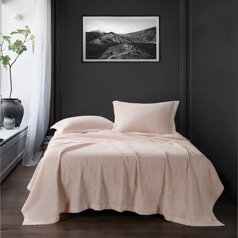 Couvre-lit décontracté chic et chic en coton délavé à la pierre, Couvre-lit simple, Rose rosé