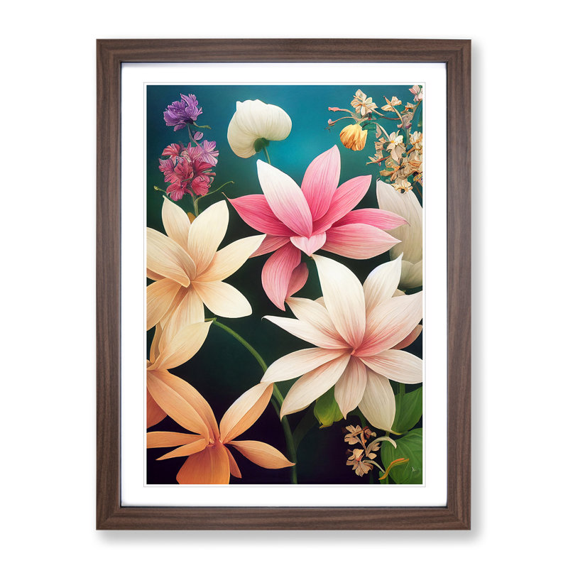 Exclusive Flowers - Single Picture Frame Print, 34cm H x 25cm W x 2cm D, Walnut Framed