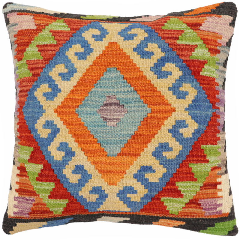 Coussin Boho Chic May, Rouille / bleu / noir / or, H 19 po x l 18 po