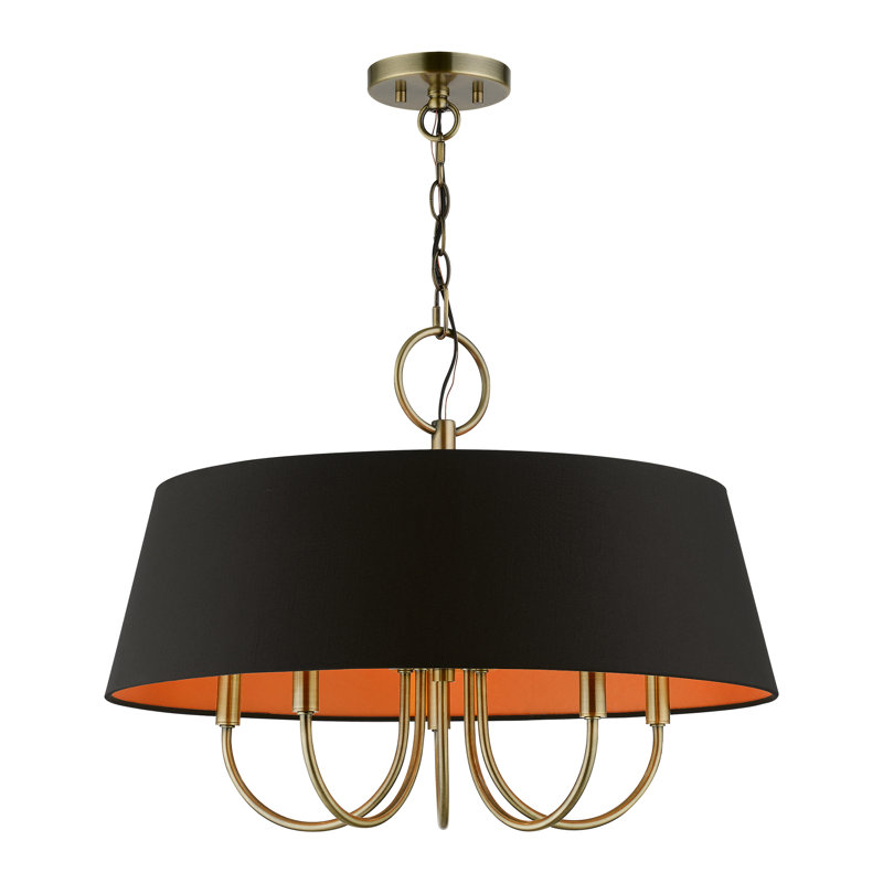 Schwindt 5 - Light Dimmable Empire Chandelier, Antique Brass, Black/Orange