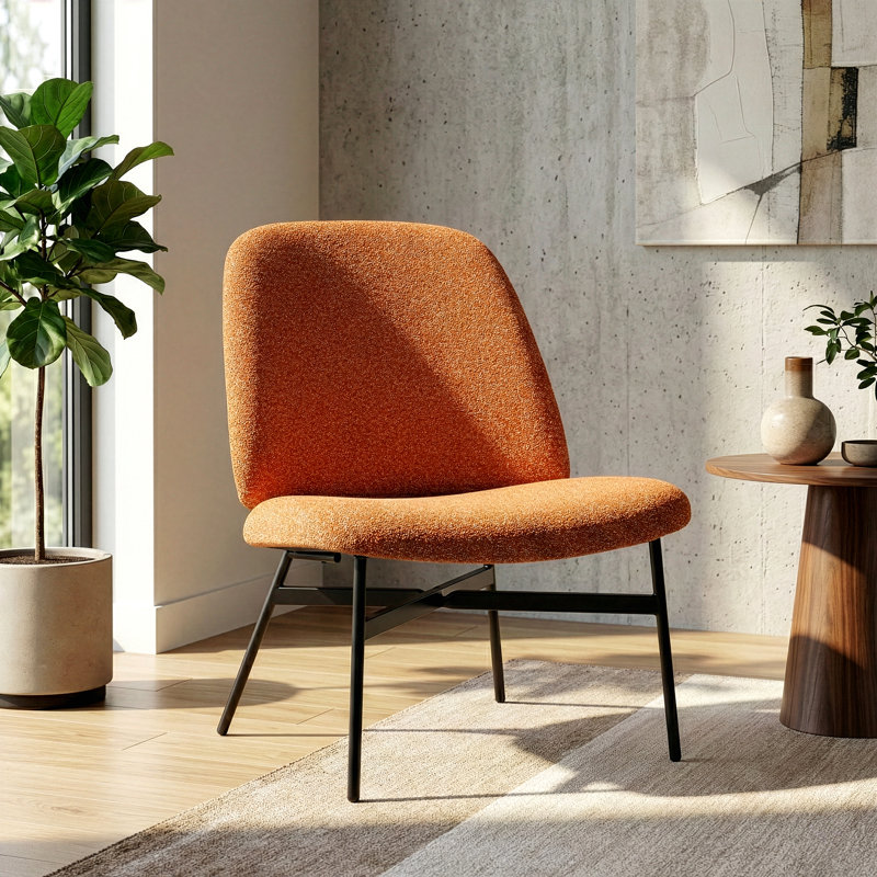 Fauteuil d'appoint en tissu Romeka avec pieds en métal noir, Boucle orange