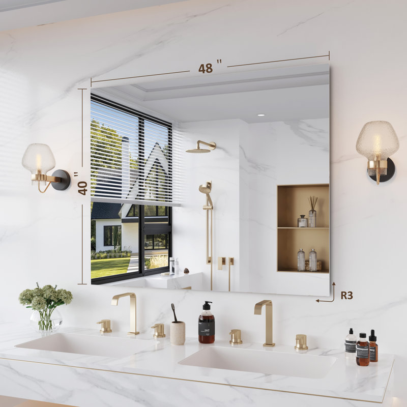  Frameless Tempered Glass Mirror, 40" x 48", Rectangle