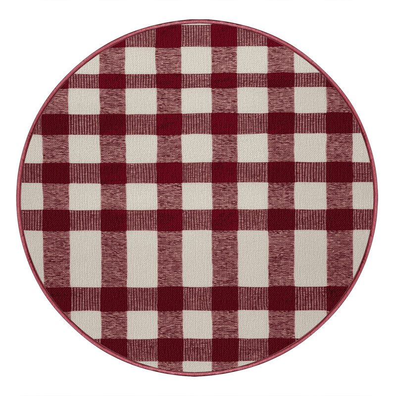 Tapis lavable en ruban à motif guingan, Rond 5 pi