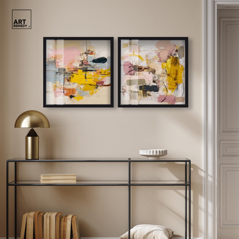 Expressive Canvas Duo Shadowbox Print Beige Wall Decor Set by Art Remedy, Black Frame, 12 x 12, 21" H x 21" W, Black Frame