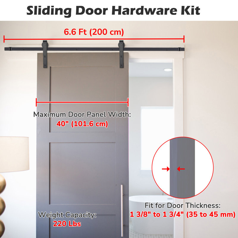 6.6 ft Black Aluminum Sliding Barn Door Hardware Kit