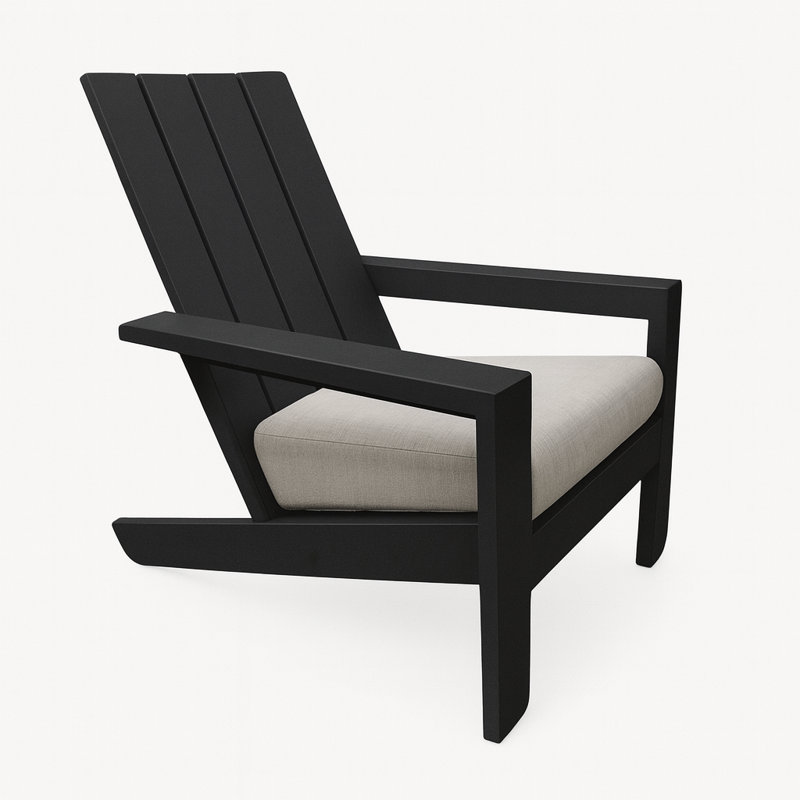 Rhys Black Aluminum Adirondack With Sunbrella Cushion, Black