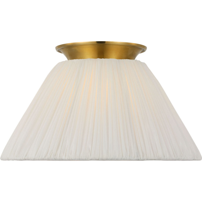 Bradley Flush Mount with Scalloped Silk Pleated Shade, Hand-Rubbed Antique Brass, 6.75" H x 12" W x 12" D