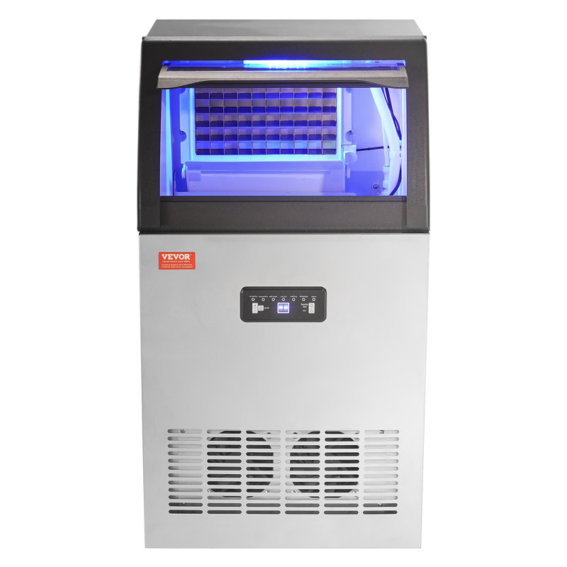 VEVOR Silver Stainless Steel Commercial Ice Maker with LED Display