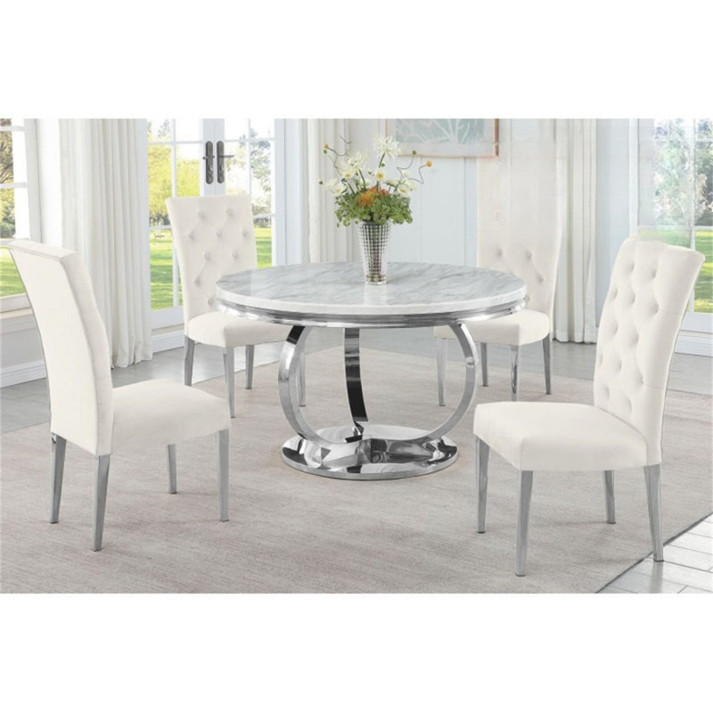 Ensemble de 2 chaises de salle à manger rembourrées Modern Velvet, Crème, crème, Chrome