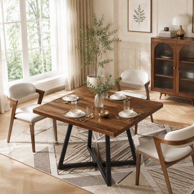 Square Dining Table for 2-4, Rustic Brown Industrial Kitchen Table with Metal Frame, Ideal for Small Spaces and Modern Living