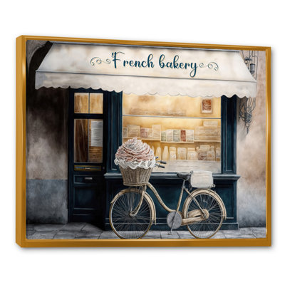 «Vélo devant une boulangerie française», art sur toile de plage côtière