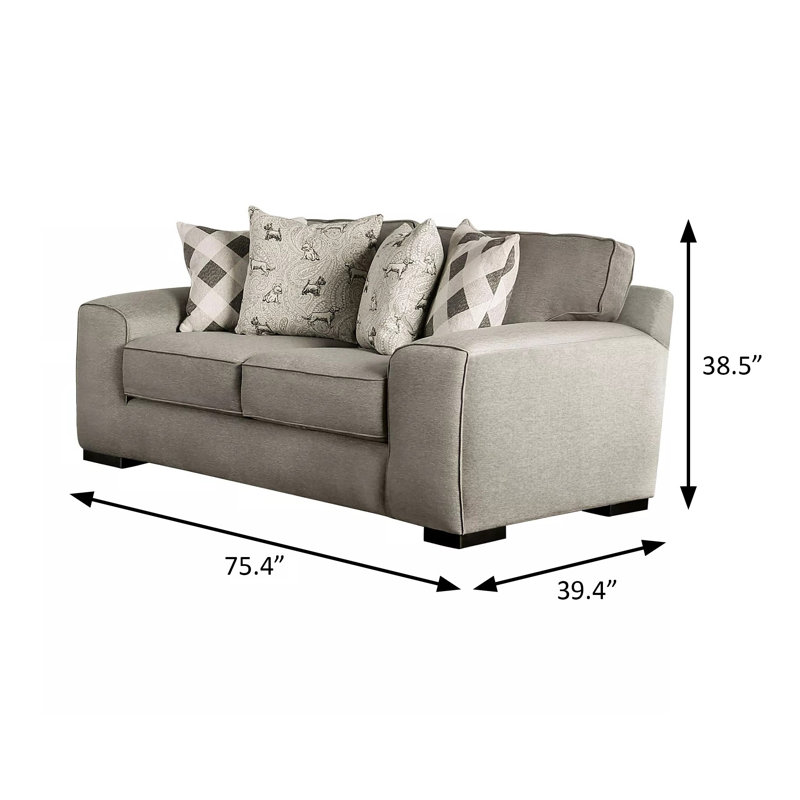75.4" W Transitional Loveseat, Gray