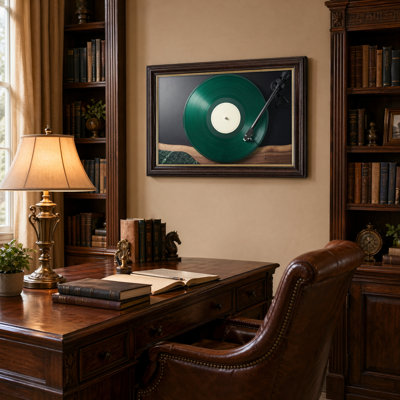 Art mural antique sur toile encadré doré pour le salon, la chambre à coucher, le bureau ou le vestibule - décoration murale décorative avec disque vinyle