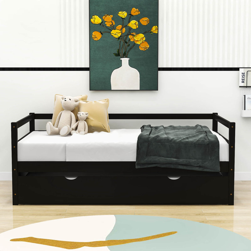 Twin Wooden Daybed with Twin Size Trundle, Espresso