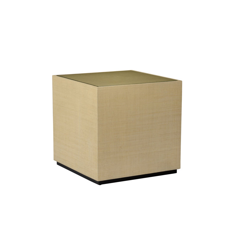 Captiva Natural Wood and Glass Square End Table in Cream