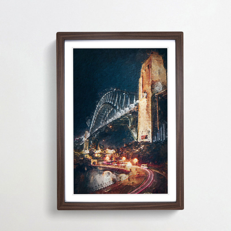 Sydney Harbour Bridge Australia Abstract Art - Picture Frame Painting Print, Walnut Framed, 36cm H x 27cm W x 2cm D