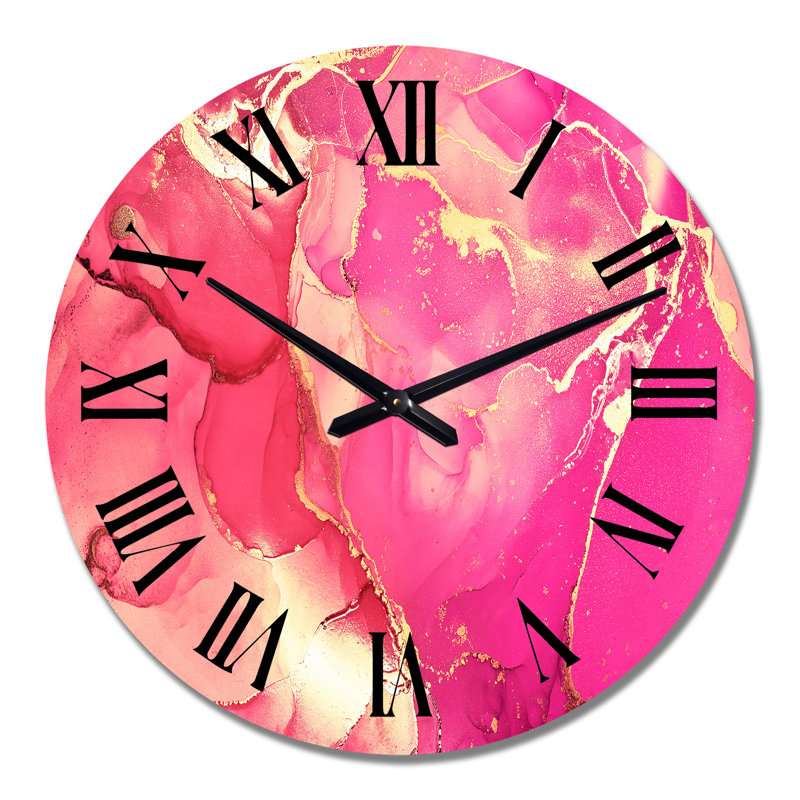 Rose et or fuchia liquide Art II - horloge murale moderne, Surdimensionné