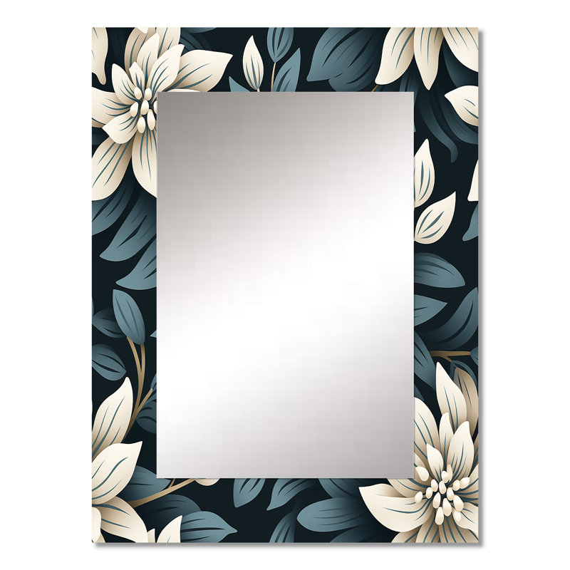 Essence monochrome Amei - miroir floral, miroir mural floral unique, impression d'art en métal, 32 po x 24 po