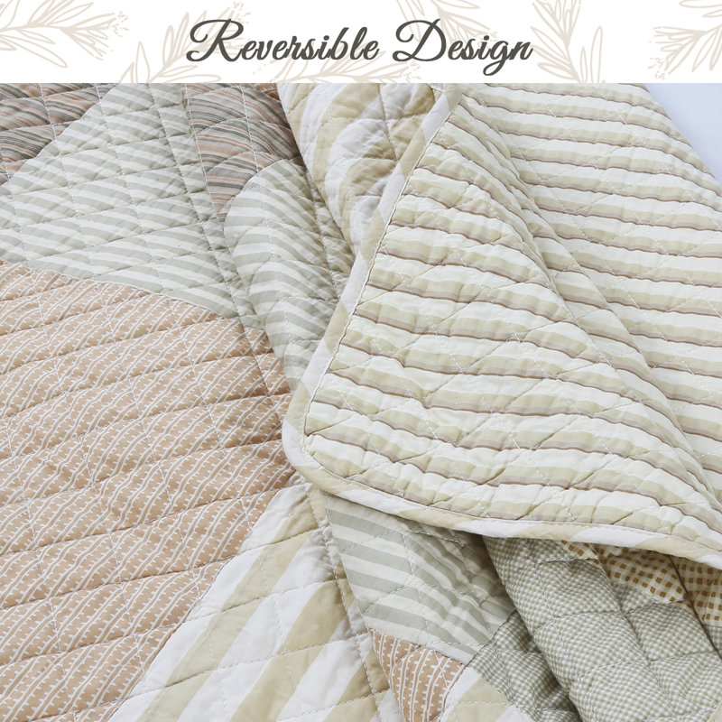 Queen Brown Cotton Reversible Patchwork Quilt Set